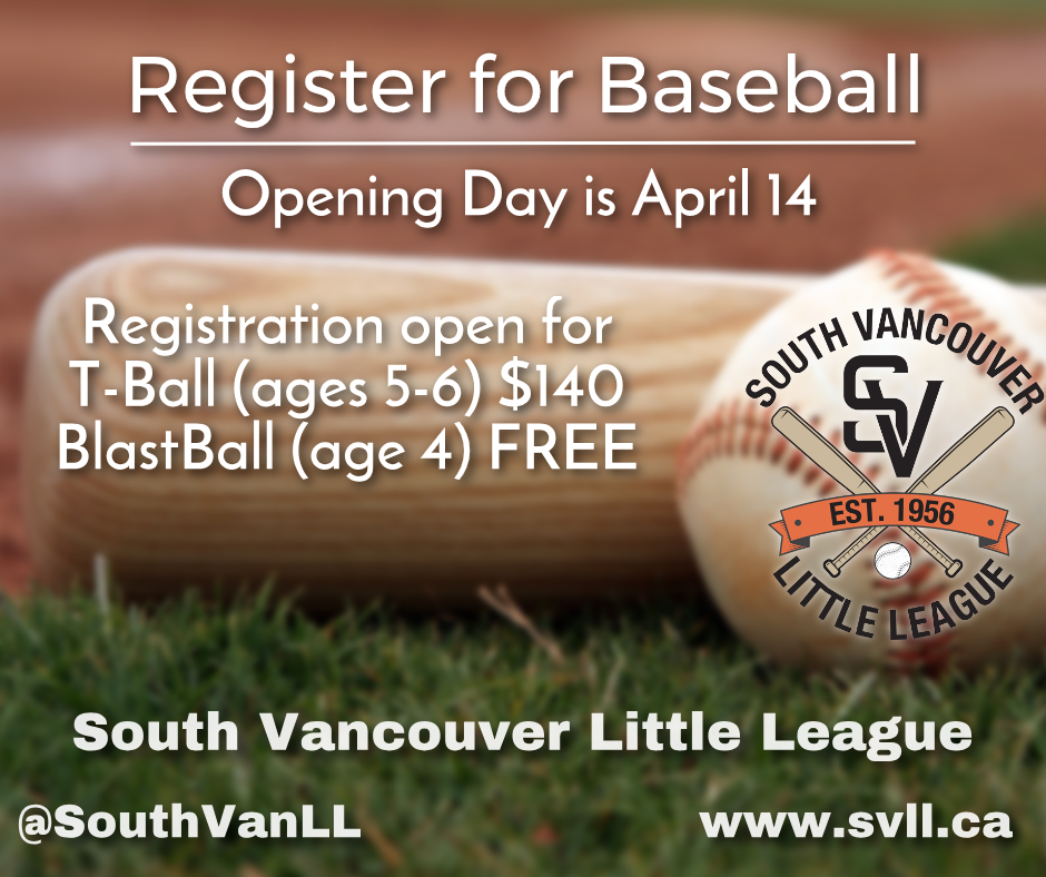 Register for T-Ball and BlastBall baseball for the SVLL 2019 season
